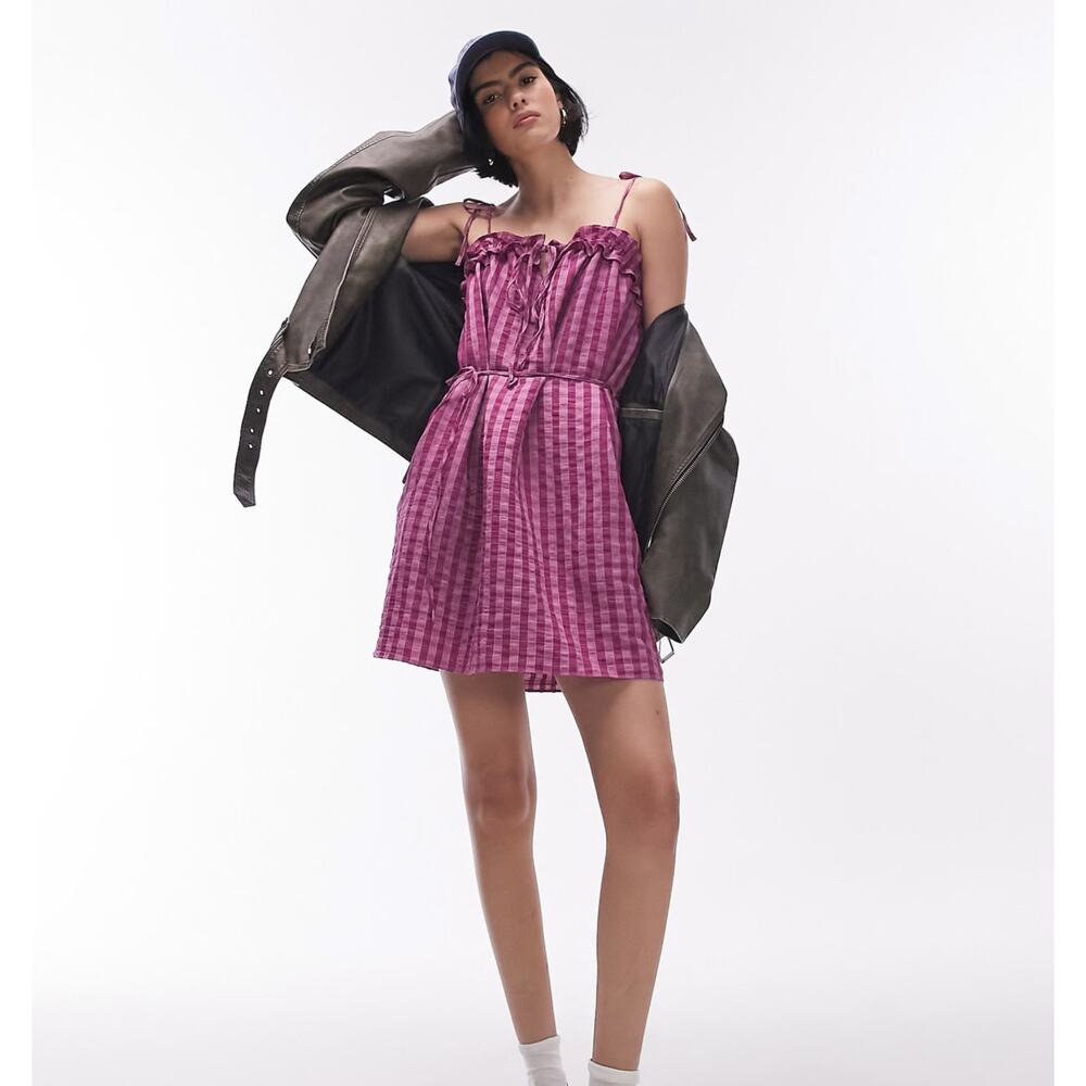 Topshop Pink Checkered Mini Dress